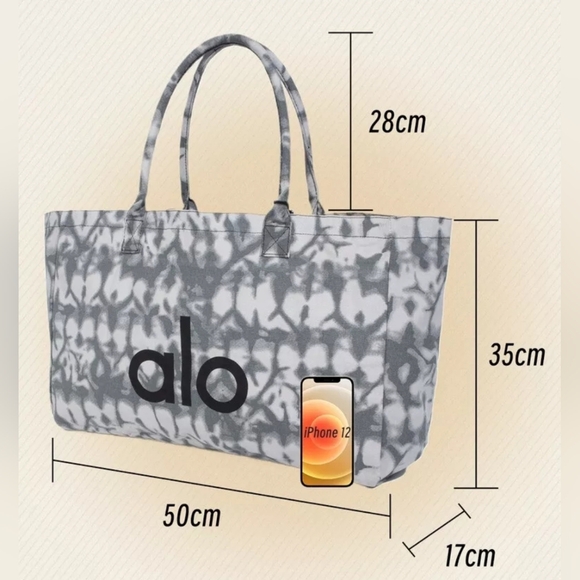 ALO Yoga | Gray Tie Dye Large Canvas Tote Bag Gym Travel Carry-On | SZ OS - Picture 3 of 3